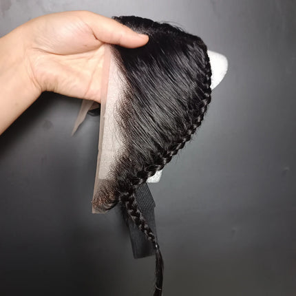 10 Inch 13X4 Transparent Lace Frontal With Braids Natural Black Color 100% Brazilian Remy Hair Straight Lace Frontal Only