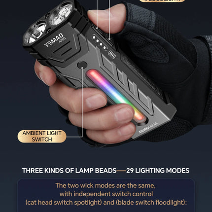 YM-A200M 5200LM Portable High-performance LED Handheld Flashlight With Magnetic/Clip Torch Perfect For Outdoor Hiking Camping