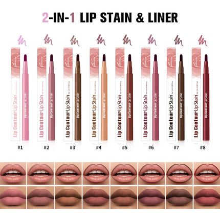 2-in-1 Lip Contour Lip Stain Pen Smudge-proof Non-stick Cup Moisturizing Lip Makeup Cosmetic Dual-Sided Tip Lip Stain & Liner