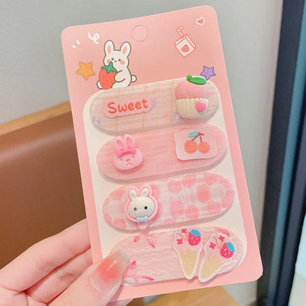 Summer New Baby Girl Bangs Stickers Set Cute Cartoon Sweet Flower Princess Side Clips Kids Headdress Hair Artifact Photo Props