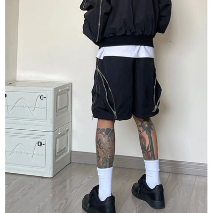 American style high street wind assault shorts men Multi-Zipper design Harajuku casual tooling outdoor five-point pants summer