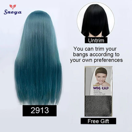 Snoya 60cm synthetic long straight cosplay wig with bangs Heat Resistant hair Anime pink blonde red blue purple women wig