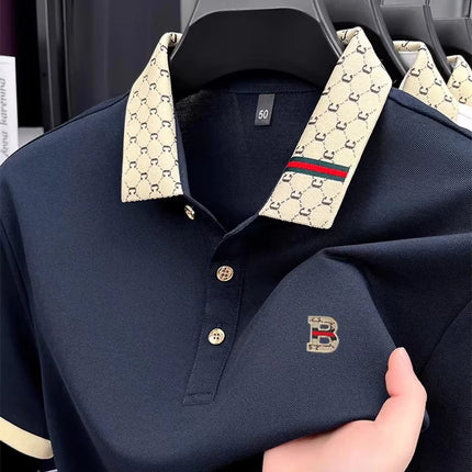 Luxury brand B letter embossed short sleeve polo shirt men summer lightweight breathable new fashion color blocked lapel T-shirt