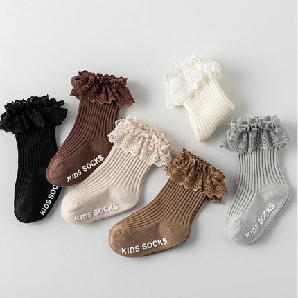 3 Pairs a Lot MILANCEL Spring Baby Knee-high Socks 0-5T Solid Color Toddler Girls In Tube Socks Thin Lace Children Non-slip Sock