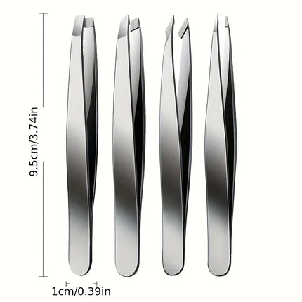 4-piece Professional Tweezer Set Perfect for Eyebrow Hair Removal, Splinter Removal - Very Easy and Relaxed to Use