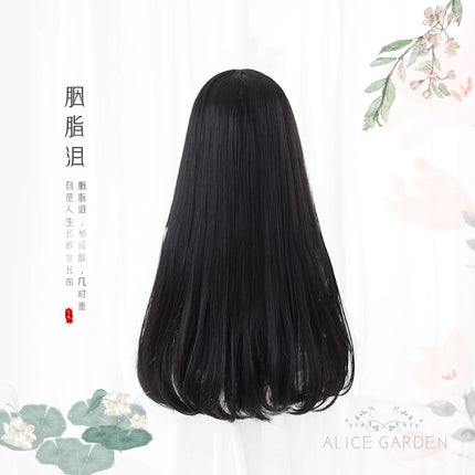 AS Long Straight Black Synthetic Wig For Woman With Bangs Black Cosplay Lolita Wigs Heat Resistant Natural Hair