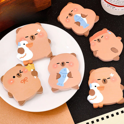 5Pcs/Lot Cute Capybara Sticky Note 60Sheets/Book Kawaii Goose Fish Capybara Shaped Memo Pad Student Message Writing Pads School