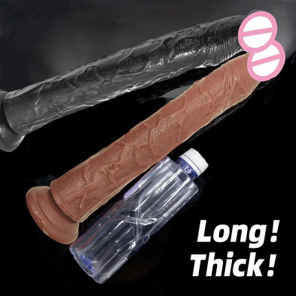 13.4 Inch Long Dildo 34 cm Realistic Dildos with Small Glans Black Jelly Penis with Suction Cup Anal Sex Toys for Women Men 18+