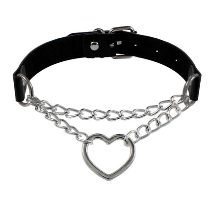 Woman Black Punk Choker Collar Necklace Sexy PU Leather Heart Lock Key Spike Chocker Gothic Cosplay Accessories Party Jewelry