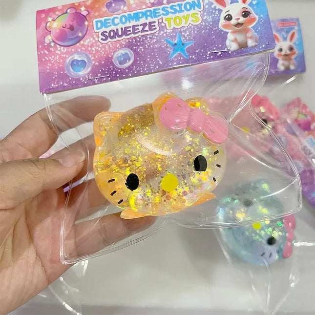 Glitter Sanrio Hello Kitty Squishy Toy with Maltose Slow Rising Stress Relief Fidget Ball Soft Squeeze Toys Relieving Anxiety
