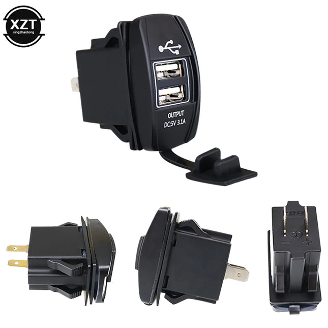 3.1A Dual USB Charger Socket Rocker Switch Waterproof Power Outlet for Car Boat Trucks RV Marine Vehicles Rocker Switch Panel