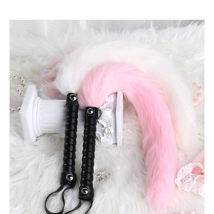 Fetish PU Leather With Fox Tail Whip Flogger Handle Spanking Paddle Flirting BDSM Adult Game Erotic Sex Toys for Women Couples