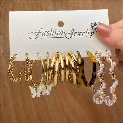 Green Butterfly Heart Dangle Earring Set for Girls Acrylic Gold Color Pearl Set Ear Rings 2023 New Fashion Jewelry Gifts