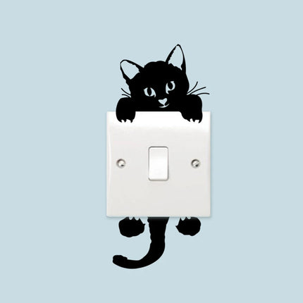 Cartoon Funny Cute Peeping Black Cat Vinyl Walls Art Switch Stickers for Kids Room Cozy Home Decoration Children Favorite Gifts