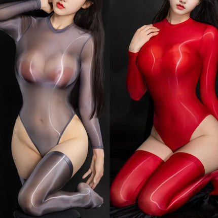 Women Thin See Through Horse Oil High Elasticity Smooth Jumpsuit Sexy Stocking Ladies Erotic Bodysuit