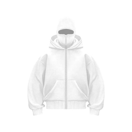 Balaclava Men Zip Hoodie Winter Warm Casual Sweatshirt Y2K with Hooded Face Mask Zipper Design Sports Jacket Outdoor Activities