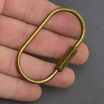 60mm  Bronze Silver matte black brass wire wrap run course oval Screw Lock Carabiner Key ring Keychain DIY EDC housewarm gift