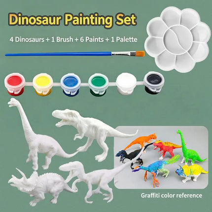 SU 1Set Children Educational Handmade Painting Colorful Dinosaur Toys DIY Painted Graffiti Dinosaur White Embryo Animals Model