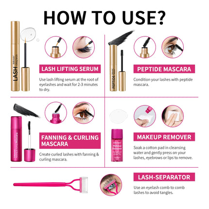 Super value cosmetics set Luxury eyelash set, eyelash care (eyelash essence, peptide mascara, curling mascara, makeup remover, e