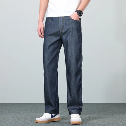 High Quality New Summer Lyocell Fabric Stretch Jeans Business  Loose Straight Casual Trousers Fashion Pants Plus Size 28-35 40