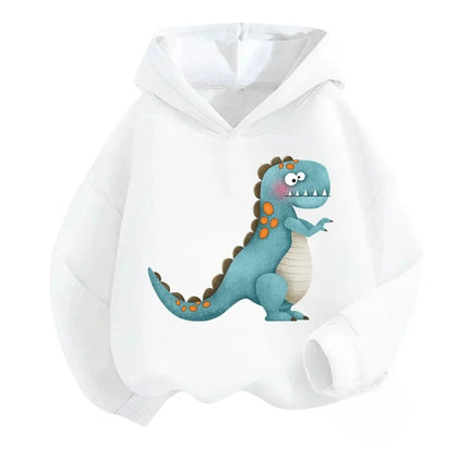 New Cartoon Dinosaur Print Children's Hooded Sweatshirt Boy Girl Autumn Winter Daily Outdoor Casual Wear Loose Warm Sportswear