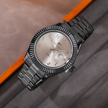 Trendy Black Warrior Fashion Business Quartz Watch Black Steel Strap Simple Scale Date Display Versatile Texture Men's Watch