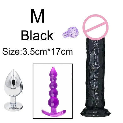 4pcs Anal Black Dildos Massager Stimulator for Women Vagina Big Metal Plug for Women Silicone Dildo Realistic Couples Adult Game