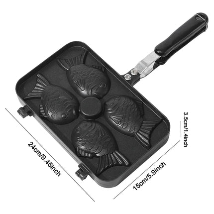 Non-Stick Taiyaki Cake Maker Four Fish Shaped Fry Pan Waffle Molds DIY Takoyaki Cake Oven Breakfast Machine Waffle Maker