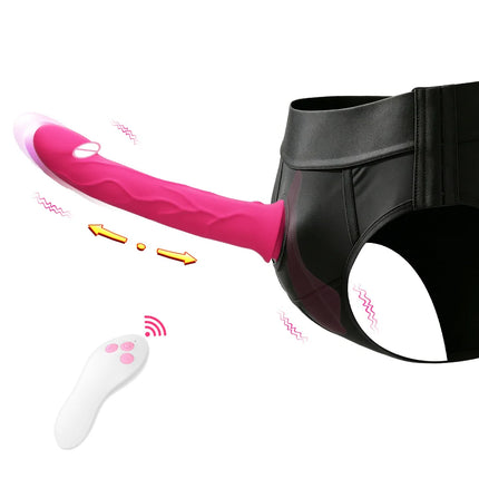 Strap-On Thrusting Vibrator Dildo Adjustable Elastic Waist Strapless Dildos Lesbian Sex Toys G Spot Wearable Vibrators for Women