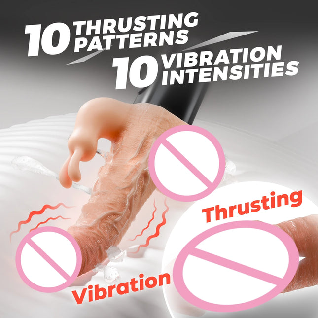 Thrusting Realistic Dildos Rabbit Vibirator with Suction Cup 10 Thrusting & Vibrating Modes Clit Stimulator Sex Toys for Women