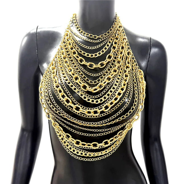 Summer Women Metal Chain Tank Top Sexy Hollow Out Backless Deep V Neck Halter Neck Crop Top Rave Party Nightclub Camisole New
