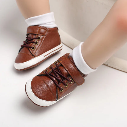 Spring and Autumn High Top With PU Anti Slip Baby Shoes 0-1 Year Old Baby Casual Sports Soft Soled Walking Shoes
