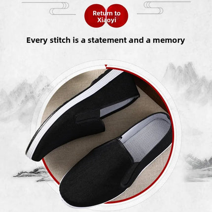 Beijing Men's Cloth Shoes Black Rubber Sole Casual Versatile Slip-On Low Cut Breathable Comfortable All-Season Footwear