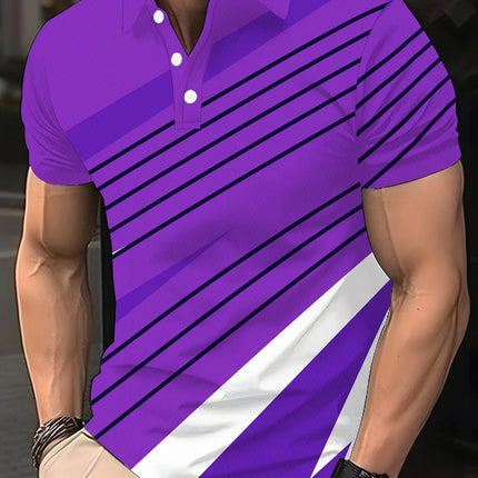 Color block men's shirts, fashionable striped printed T-shirts, men's shirts, polo shirts, short-sleeved lapels, designer T-shir