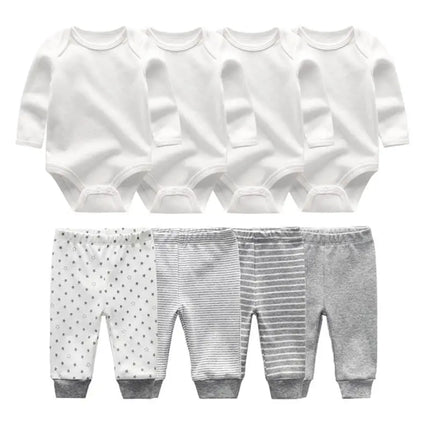 8 Pcs/Lot Bodysuits+Pants Baby Boy Girl Clothing Set Long Sleeve Cotton Unisex Suits Spring Autumn Roupas Para Bebe