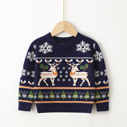 2024 Christmas Sweatshirts Winter Boy Girl Print Knit Sweater Pullover Cotton Clothes Autumn Kids Slouchy Soft Clothing Knitwear