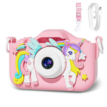 1080P Kids Camera Dual Lens Selfie Digital Camera for Children 12 Pink Styles Video Recorder Toy with Silicone Case Birthday Gif