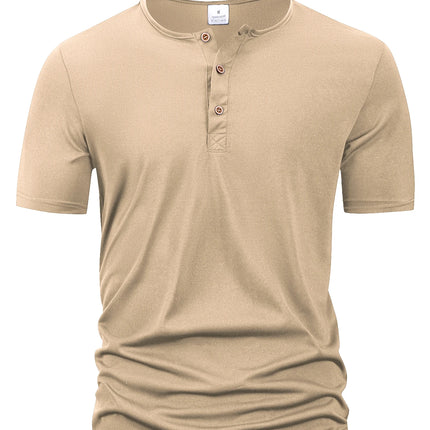 Summer Men Henley Collar T-shirts Button Slim Casual Male Solid Color Short Sleeve Men Sports T-shirt Polo shirt Tops