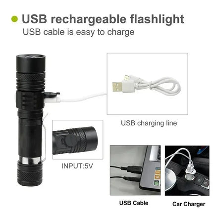 Outdoor Tactical Zoom Camping Waterproof Flash Light Aluminum Alloy Portable Torch Powerful LED Flashlight USB ReChargeable