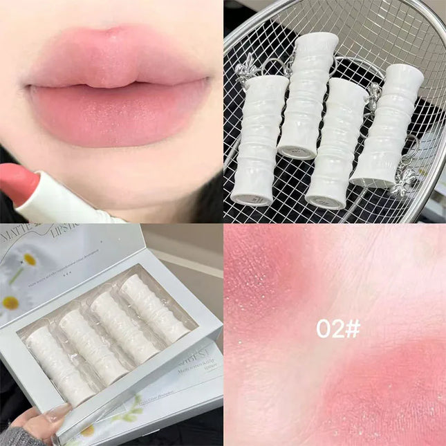 QIBEST New Exquisite Symphony Matte Lipstick Matte Soft Mist Korean Cosmetics Light Color Colorful Lasting Shiny Lipstick Makeup