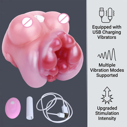 GEEBA 3D Realistic Male Masturbator with Breast Design Soft Silicone Pocket Pussy Stroker USB Rechargeable Vibration Men Sex Toy