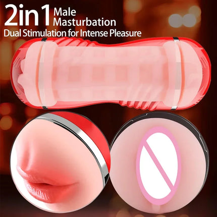 Male Masturbator Blowjob Vagina 2-in-1 Realistic Vagina Sex Toys Masturbation Cup Adult Goods for Men Sex Machine Pocket Pussy