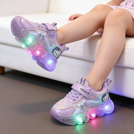 Kids' Casual LED Light Sneakers Cartoon PU Leather Spring Outdoor Breathable Anti-slip Sneakers Pink Purple Size 21-30