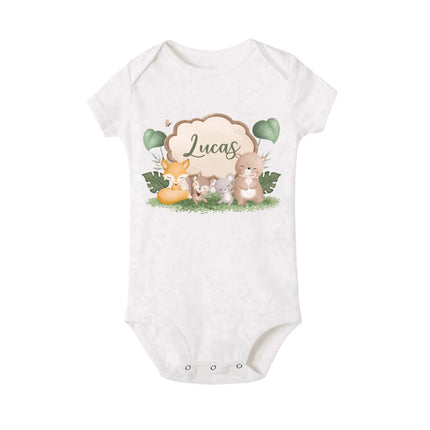 Personalised Leo with Name Baby Romper Newborn Wild One Jungle Birthday Party Bodysuit Cute Toddler Jumpsuit Infant Shower Gift