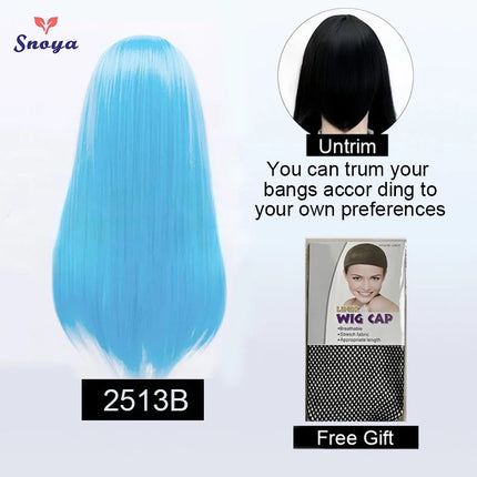 Snoya 60cm synthetic long straight cosplay wig with bangs Heat Resistant hair Anime pink blonde red blue purple women wig
