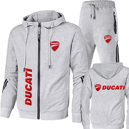 Spring Men's sets Ducati logo print fashionable casual outdoor zippered hoodie sweatshirt sport pants for motorcycle enthusiasts