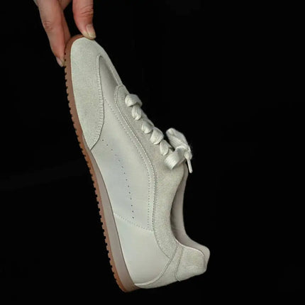 Ins Fashion Suede Leather Women Sneakers Lace Up Flat Shoes Genuine Leather  Ladies Flats Casual Shoes