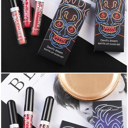 3pcs Glitter Lipstick Set Waterproof Sexy Blue Purple Black Lip Gloss Shiny Lip Tint Halloween Lip Makeup Tool Korean Cosmetics