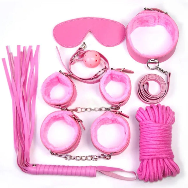 7/8/10Pcs Set Bondage Gear BDSM Plush Leather Wrist Leg Restraint Straps Hand Ankle Cuffs Adults Sex Toys Restraint Kits