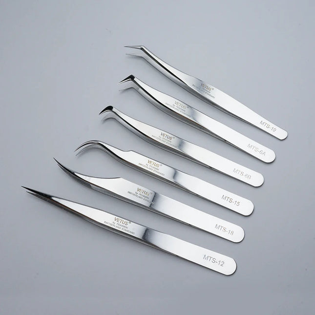 1PC Stainless Steel Lash Tweezers With Fiber Tips High Precision Tweezer Professional for Volume Fans Eyelash Extension